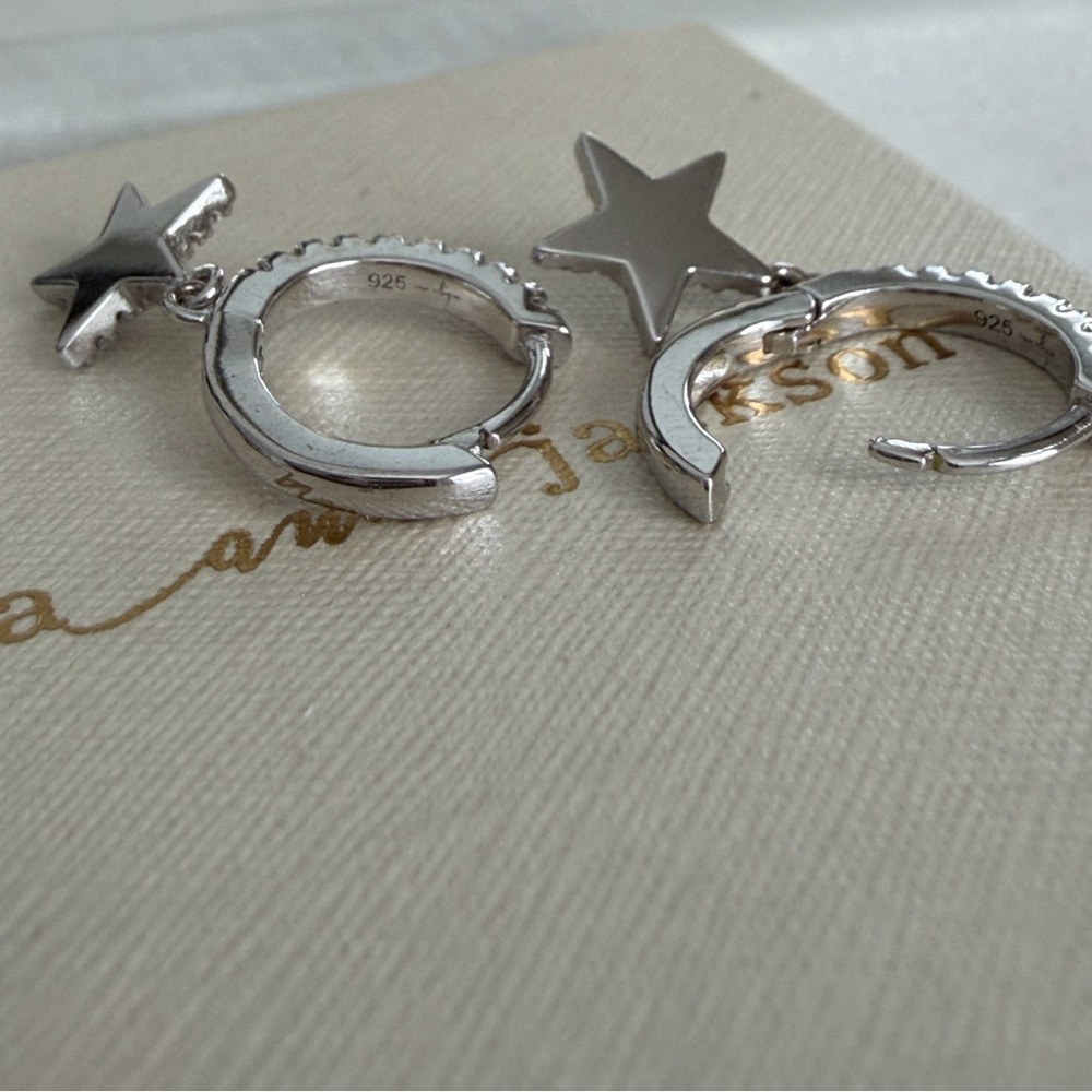Sterling Silver Star Huggie Hoops - Picture 4 of 5